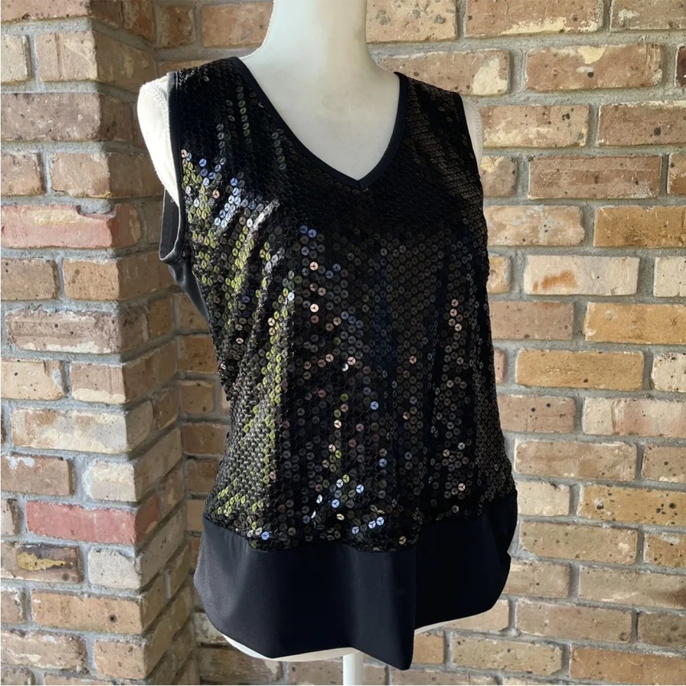 Worthington Black Sequin Tank Top L